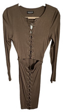 Sexy Brown Bodycon Fashion Nova Dress Lace Up Club Party Size Large Tight Cute