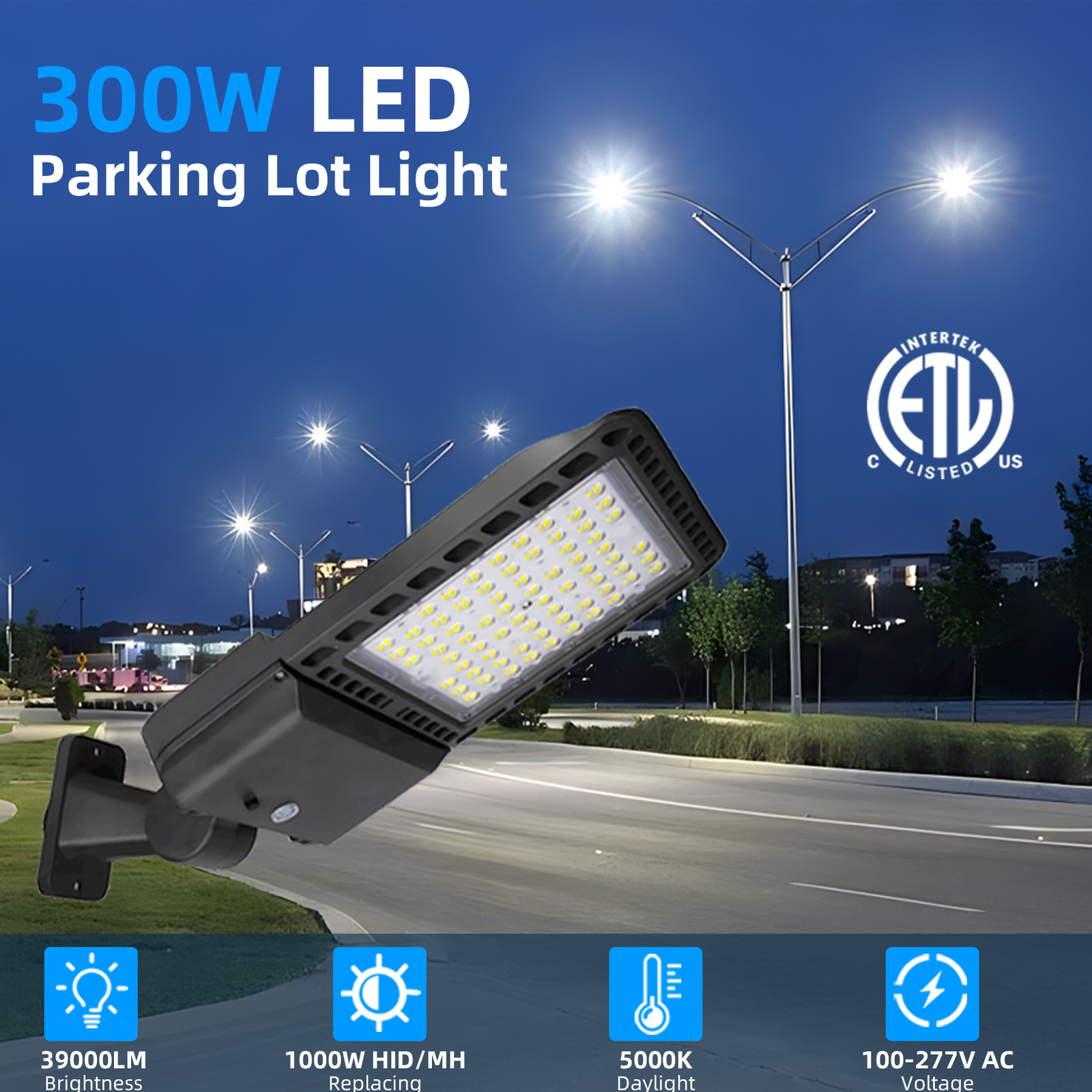 Commercial 300W Street Flood Light LED Lamp Outdoor Area Dusk-To-Dawn Wall Lamp