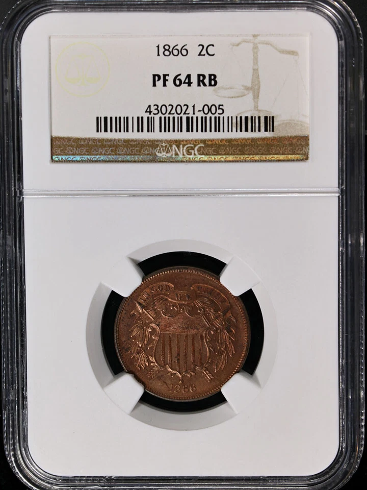 1866 Two (2) Cent Piece Proof NGC PF64 RB Great Eye Appeal Strong Strike - Image 3 of 4