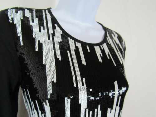 NEW WITH TAGS MICHAEL KORS SMALL SEQUIN TOP 60% COTTON 40% MODAL BLACK WHITE - Picture 10 of 12