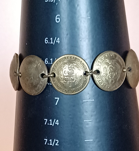 Vintage Peruvian brass coin braclet 7inches - Picture 5 of 7