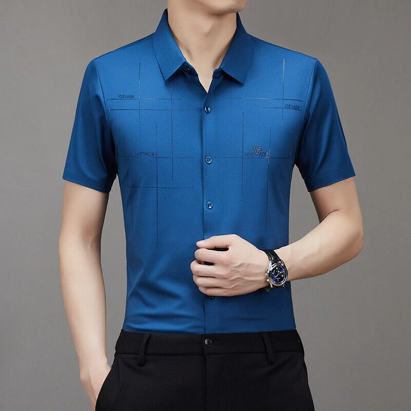Men Anti-Wrinkle Ice Silk Quick-Drying Short Sleeve Stretch Business Work Shirt Men Anti-Wrinkle Ice Silk Quick-Drying Short Sleeve Stretch Business Work Shirt
