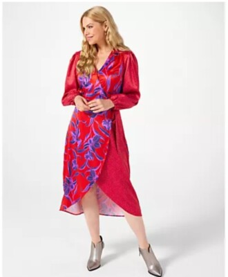 Dannii Minogue Womens Wrap Dress Petite Red Floral Size 10