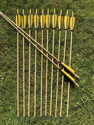 6/12PCS 32" Wooden Arrows 5" Feather Steel Tips Wooden Shaft OD 8.5mm Archery - Picture 11 of 13