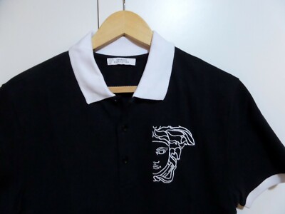 Gianni Versace POLO T-shirt  BLACK  WHITE BIG LOGO L Party VERSACE RPP 199!!