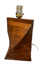 Vintage Hand Carved Spiraling Wood Table Lamp Retro 10” Works MCM