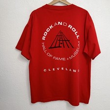 Vintage Rock And Roll Halo Of Fame Cleveland Tee Red T-Shirt 90s USA Made Sz XL