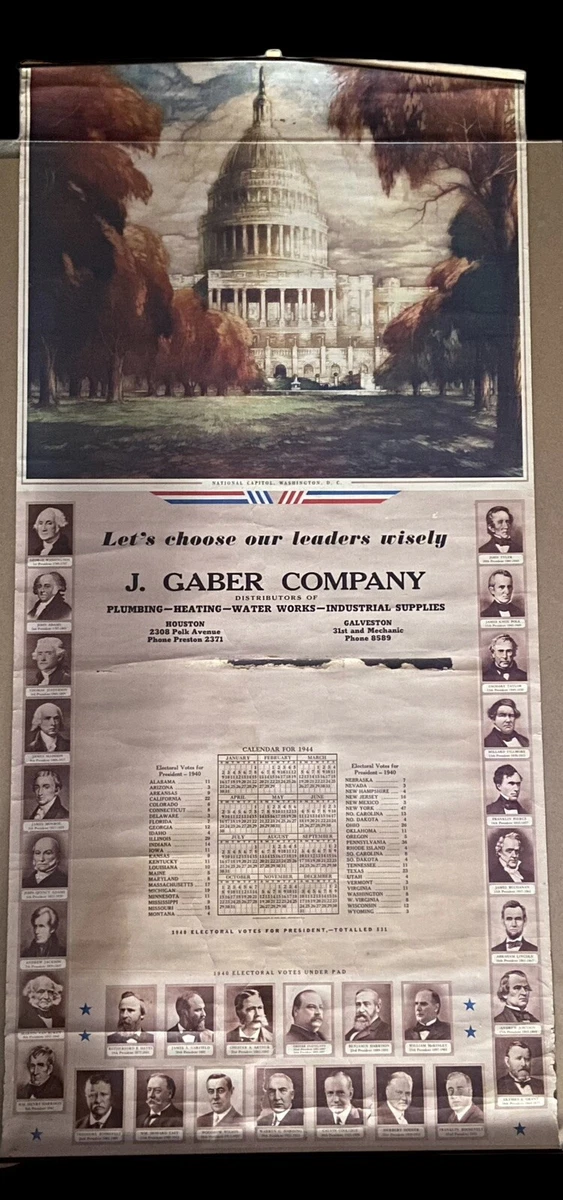 1944 Political Advertising Calendar Print CHOOSE OUR LEADERS WISELY J.  Gaber Co. | eBay