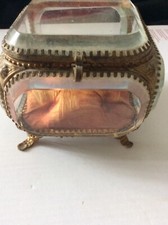 Antique  Thick Beveled Glass Jewelry Casket Box