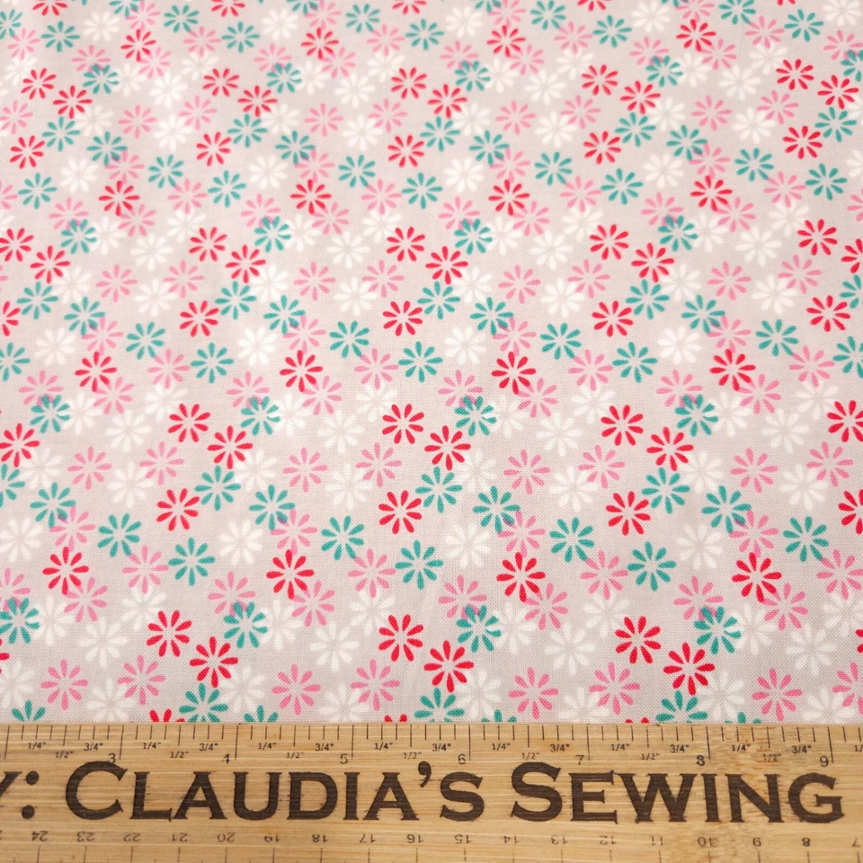 Sweet & Sassy BTY Quilting Treasures Blanco Rosa Rojo Teal Floral sobre Gris Foto 2 de 3