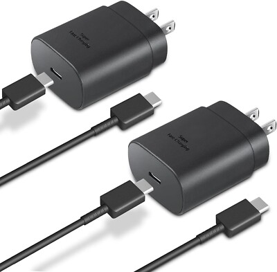 2x Pack Samsung Galaxy S26 S25 S24 Ultra USB-C Fast Wall Charger + Type C Cable
