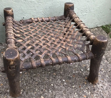 Antique African wood & leather strap stool hand made craftwork naive folk art