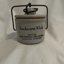 KAUKAUNA KLUB CROCK WIRE BAIL LOCKING LID SOUTH KAUKAUNA DAIRY CO WISCONSIN.