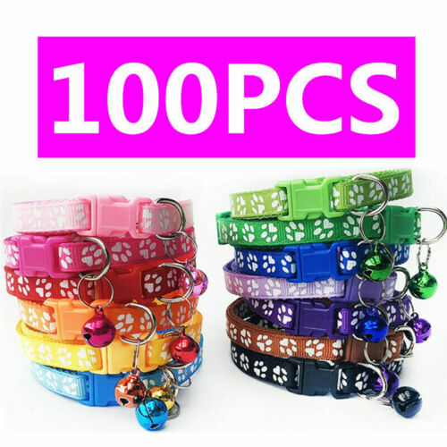 100PCS/Lot Cat Collar Pet Puppy Dog Collars W/Bell Small Cute Necklace Wholesale - Afbeelding 1 van 12