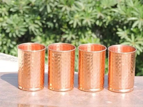 Hammered Copper Water Drinking Glass Tumbler Ayurveda Health Benefits Set of 4 - Bild 1 von 5