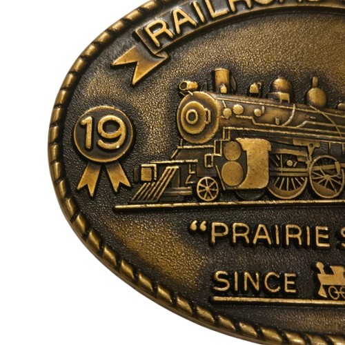 Prairie Series Belt Buckle Railroad Savings Santa Fe 1984 Newton KS Vintage - Picture 4 of 9