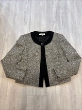 Kasper Separates Black and Gray Tweed Cropped Blazer One Button Closure size 12