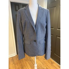 BANANA REPUBLIC Sz 10 Chambray Wool Spandex Blend Faux Pocket Lined Blazer Women