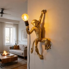Monkey WALL LAMP   Creative Gold Resin Plug-in Monkey Light for Bedroom, Livi...