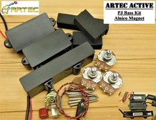 Pastillas de bajos Artec Alnico Active PJ con ollas, conector, tapa y clip de batería