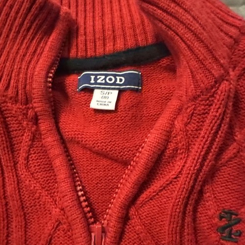 Izod Size 8 Boys Red 1/4 Zip Pullover Sweater Logo Diamond Pattern - Picture 2 of 6