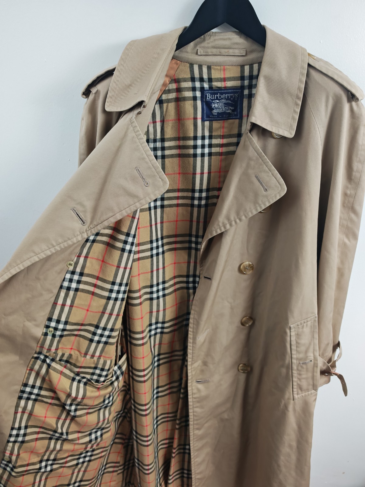 Burberrys Vintage Trench Coat Beige Nova Check Lined Mac Men's Size Reg 52 image 4