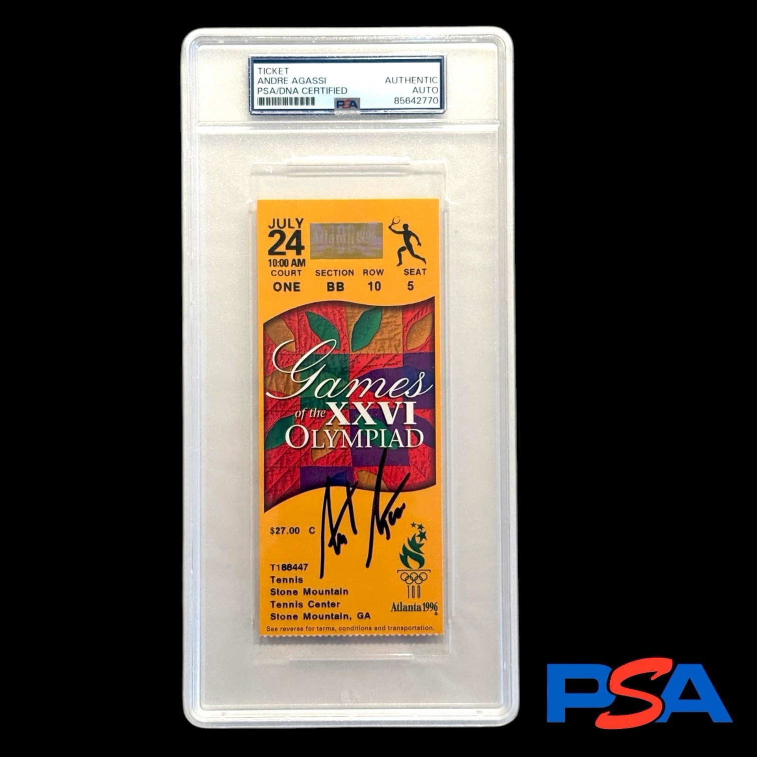 Andre Agassi Signed 1996 Olympic Ticket PSA/DNA Slabbed Autograph Tennis Legend