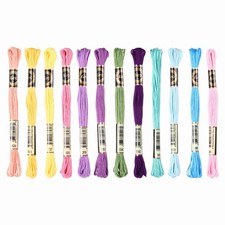 12 Skeins Embroidery Floss Polyester Threads for Embroidery, Pastel Colors