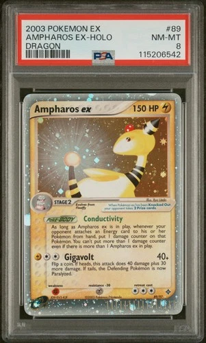 AMPHAROS EX HOLO 89/97 DRAGON POKEMON PSA 8