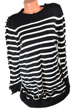 Women's ELIZA J Striped Sweater Dress Long Sleeve Pompom Detail Size L NWT