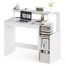 Mondeer Office Desk w/ Adjustable & Removable Shelves 110*93*48cm for Home White