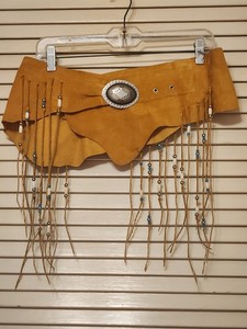 Vintage Suede Leather Hip Belt With Beaded Fringe Made In Texas Patricia Wolf