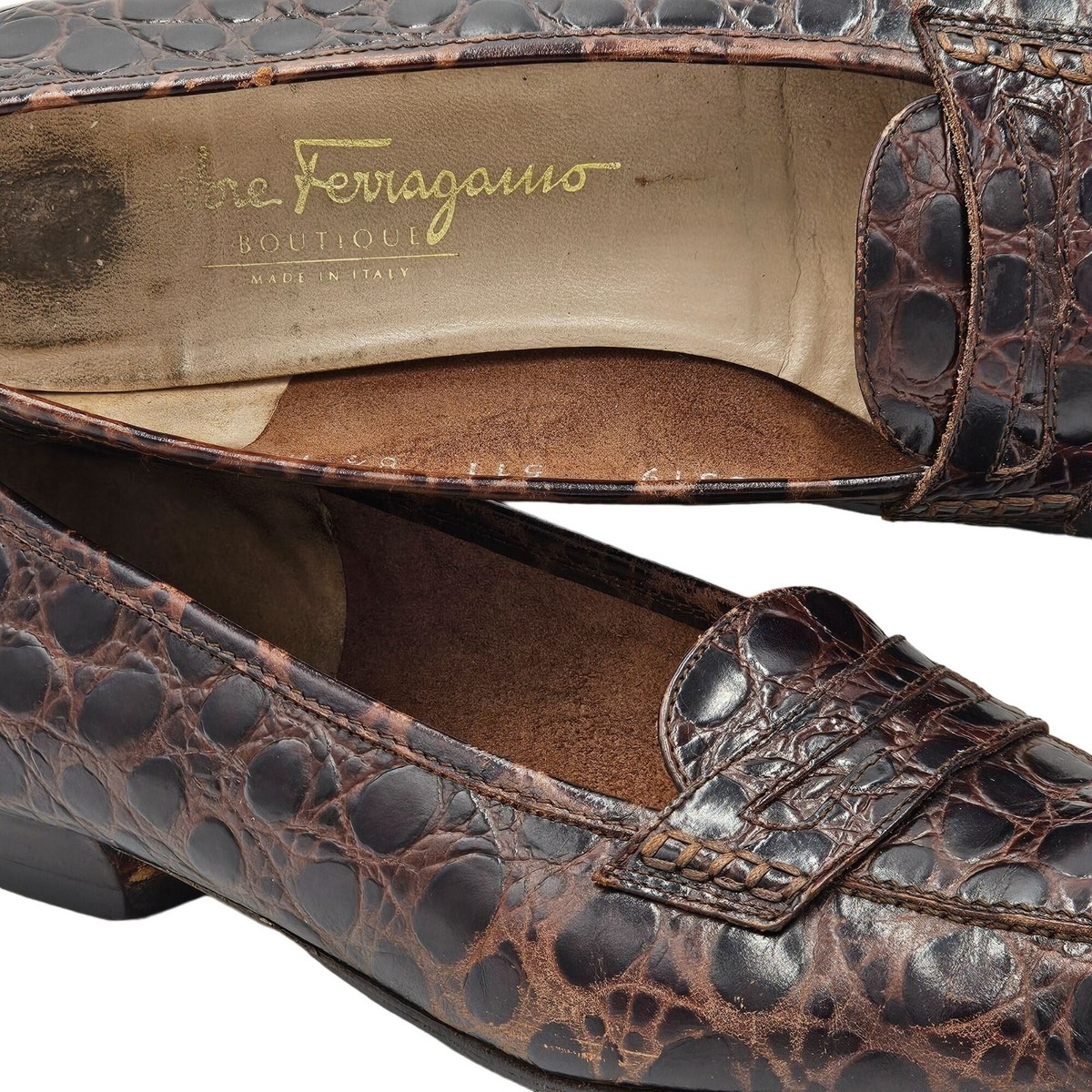 SALVATORE FERRAGAMO alligator loafer 8.5 D SALVATORE FERRAGAMO Brown Crocodile Leather Shoes Loafers  main image 3
