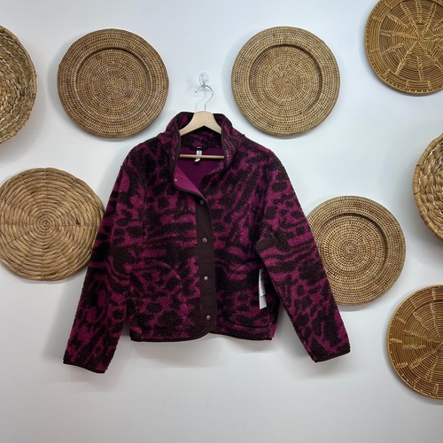NEW Zella Pink Purple Snap Button Fleece Jacket Small Granola Hiking Outdoor