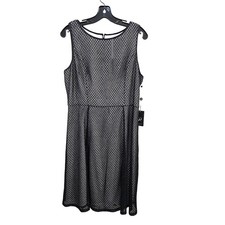 Adrianna Papell Black Lace Overlay Fit Flare Dress Classic Cockail Womens US 12