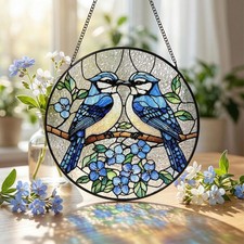 Blue Jay Suncatcher Forget-Me-Not Bird Window Decor Gift