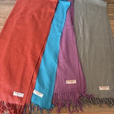 Pashmina Scarf Wrap Shawl Lot 4 Terra Cotta Blue Purple Gray All 25  X 68 Fringe