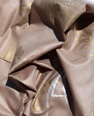 3.6 Yards VTG MCM 1970's Silky Poly Fabric Loomskill, Inc. Bronze/Taupe Floral