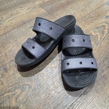 Crocs Classic Glitter Black Slides Sandals Si...
