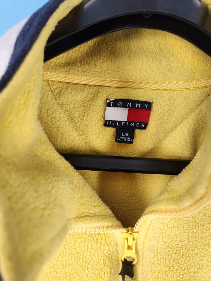 Suéter de Colección Tommy Hilfiger Para Hombres L Spellout 1/4 Cremallera Polar Pullover Y2k Años 90 Foto 2 de 4