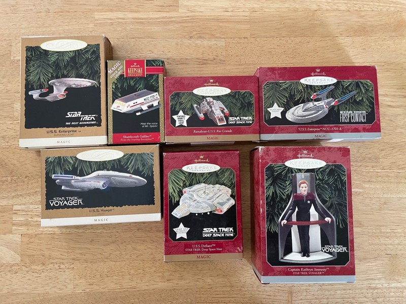 Vintage Hallmark Star Trek Ships Enterprise Voyager Ornament Lot Of 7