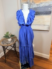 Hudson Gray Blue Ruffle V-Neck Maxi Dress Size M Rayon Polyester S23066