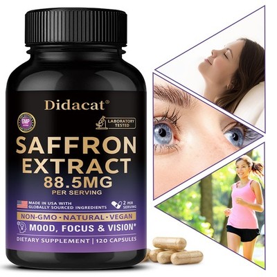 Saffron Supplements 88.5 mg 120 Capsules Improve Mood Vision Eye Health Focus