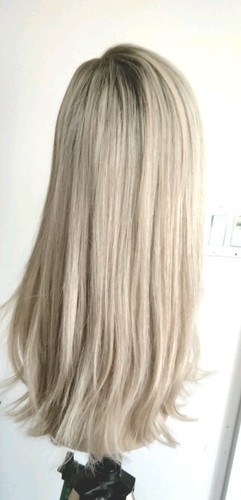HUMAN HAIR COOL LIGHT BLONDE MONO TOPPER ROOTS 8"X8" 18" LONG DIMENSIONS - Picture 6 of 15