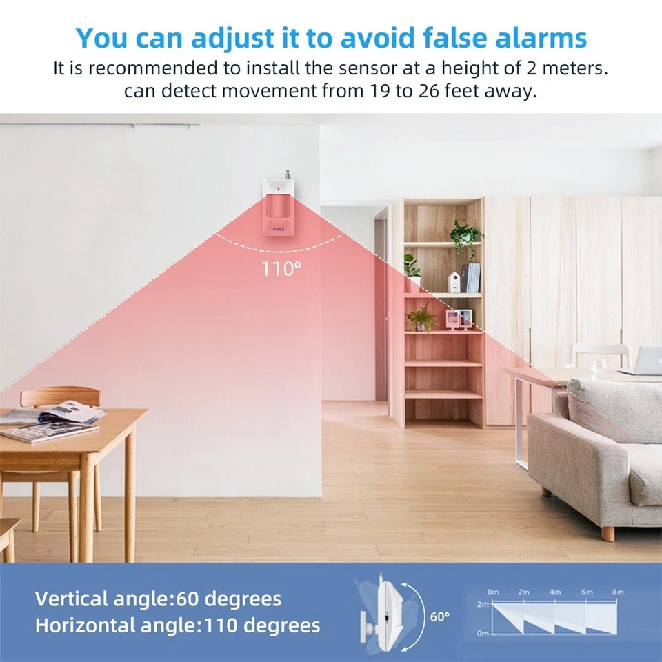 KERUI 433MHz Wireless PIR Sensor/Motion Detector For Home Security Alarm System - Image 3 of 4