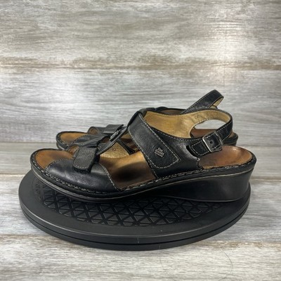 Finn Comfort women's Adana Black Leather Sandals Size 6.5 D