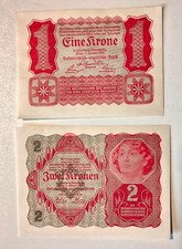 1922 Austria 1 and 2 Kronen UNC beautiful notes