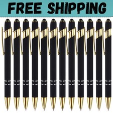 12 Pack Black Gold Ballpoint Pen with Stylus Tip 1.0 Mm Black Ink Smooth Writing