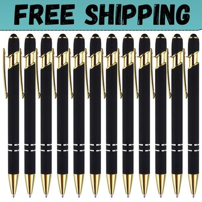 12 Pack Black Gold Ballpoint Pen with Stylus Tip 1.0 Mm Black Ink Smooth Writing