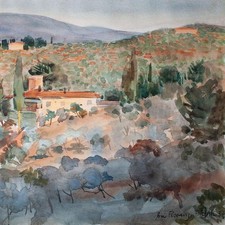 Felix Funk Landschaft bei Florenz Neue Sachlichkeit signiert Aquarell 1934